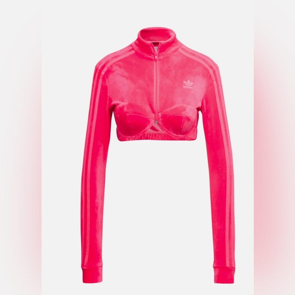 JEREMY SCOTT x ADIDAS Cropped Velour Track Jacket Bra Top Women’s Size Small - Picture 2 of 13